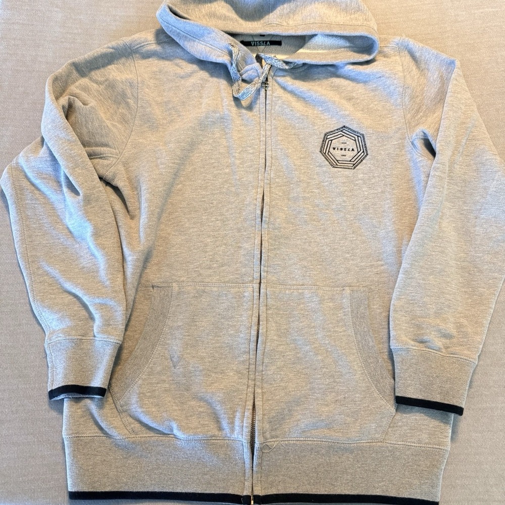Vissla Mens Large Full Zip Hoodie Gray Surf Skate Logo Sweatshirt Jacket